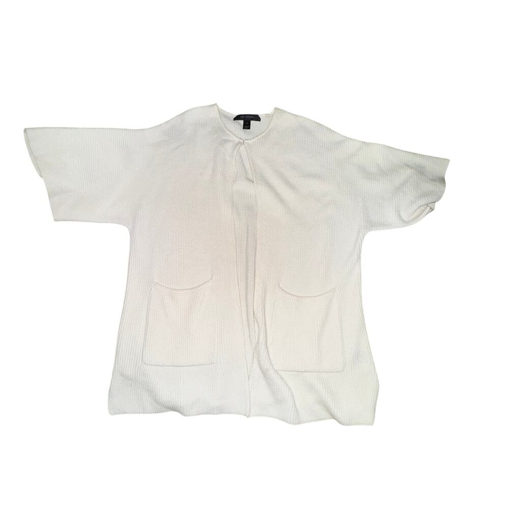 St John Short Sleeve Cardigan Women's Size M Ivory Pockets Hook & Eye Wool Blend
